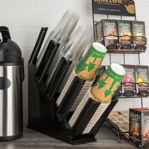 Black 4-Section Slanted Countertop Cup and Lid Organizer