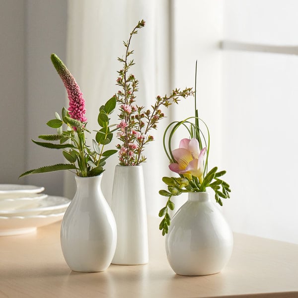 3 Piece 3/4" Bright White Porcelain Jug Bud Vase
