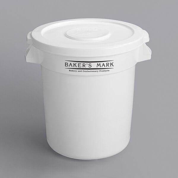 10 Gallon / 160 Cup White Round Ingredient Storage Bin with White Lid