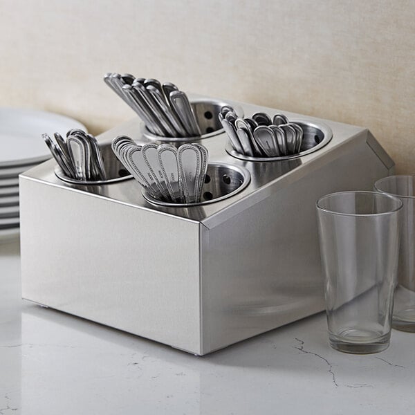 Four Hole Square Stainless Steel Flatware Organizer