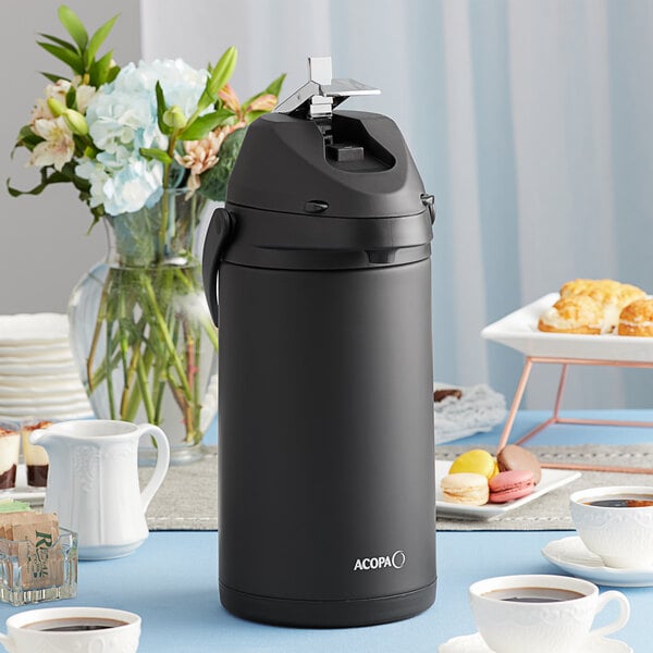 4 Liter Stainless Steel Lined Matte Black Airpot with Metal Lever