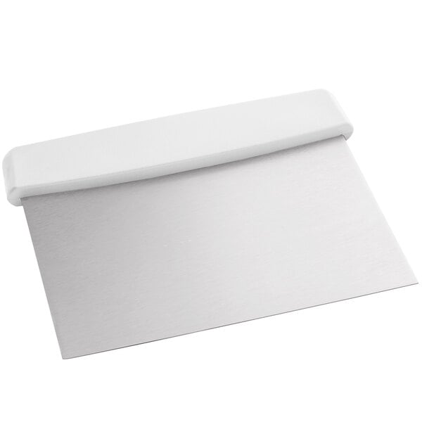 6" x 4 1/4" Stainless Steel Dough Cutter / Scraper with White Handle