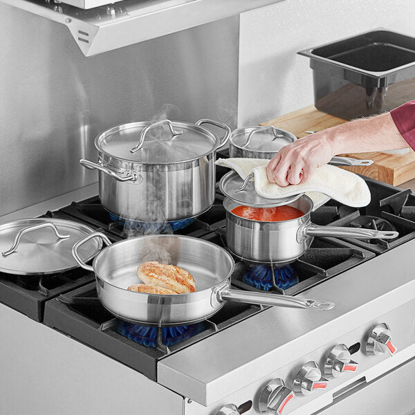 8-Piece Induction Ready Stainless Steel Lodging Cookware Set with 1 Qt., 2 Qt. Sauce Pans, 6.75 Qt. Sauce Pot and Covers with 3 Qt. Saute Pan