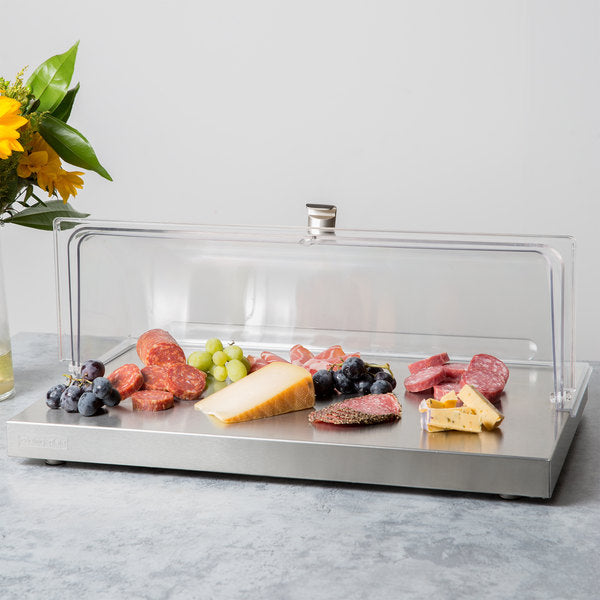 Cubic 20 7/8" x 12 7/8" x 19 3/4" Full Size Stainless Steel Cooling Plate with Clear Lid