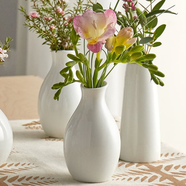 3 Piece 3/4" Bright White Porcelain Jug Bud Vase