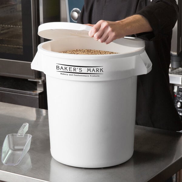 10 Gallon / 160 Cup White Round Ingredient Storage Bin with White Lid