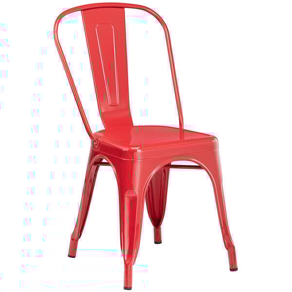 48" x 30" Red Dining Height Outdoor Table with 4 Industrial Cafe Chairs
