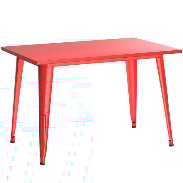 48" x 30" Red Dining Height Outdoor Table with 4 Industrial Cafe Chairs